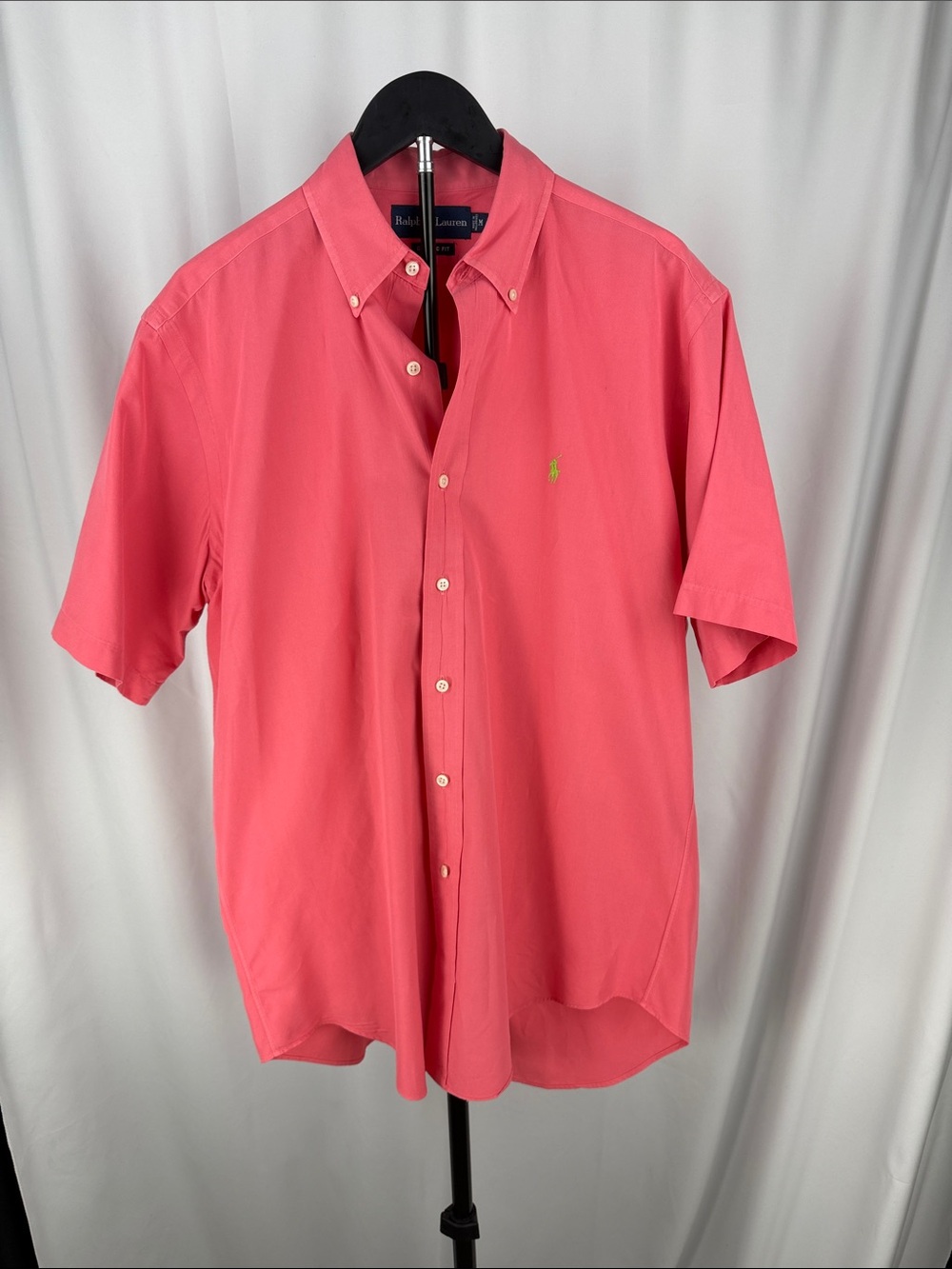 Ralph Lauren Classic Fit Coral Pink Short Sleeve Button Down Shirt M